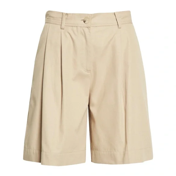 TOTEME Pleated Cotton Twill Shorts in Overcast Beige Size 40 - NWOT - Picture 2 of 8